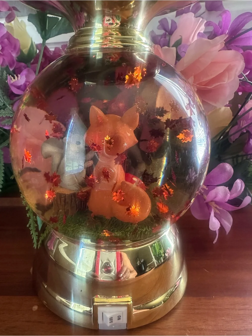BATH & BODY WORKS WOODLAND FOREST FOX WATER GLOBE PEDESTAL 3 WICK CANDLEHOLDER